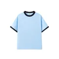 T-shirt ringer azzurra con colletto e polsini a contrasto blu navy - XS / Top / Celeste / Blu Marino