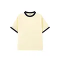 Classica T-shirt in cotone crema con colletto e polsini a contrasto blu scuro moda - XS / Top / Albicocca / Blu Marino