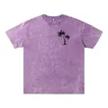 T-shirt vintage violet délavé à épaules tombantes avec imprimé palmier sur la poitrine - Violet