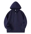 Klassieke marineblauwe hoodie met rits en verlaagde schouders van 300g katoen - S / Tops / Marineblauw
