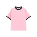 200g puur katoenen ringer T-shirt in roze met marine contrasterende bies - Roze / Marineblauw