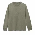 Vintage army green acid wash heavy weight cotton long sleeve T-shirt with ribbed cuffs - Army Green