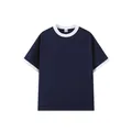 Klassiek marineblauw katoenen ringer T-shirt met witte contrasterende kraag en biezen. - Marine en Wit