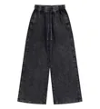 High-quality US size men's washed distressed fleece sweatpants with elastic waist drawstrings - S / Bottoms / Black