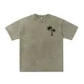 T-shirt lavé olive vieilli avec imprimé palmier, coupe surdimensionnée - Vert Militaire