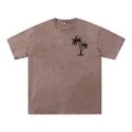 T-shirt oversize marron vintage effet délavé avec imprimé palmier sur la poitrine - Marron