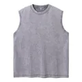 Men's vintage washed grey cotton tank top with heavy 240g fabric and loose sleeveless fit - S / Tops / Gray