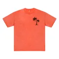 T-shirt orange délavé vintage pour hommes avec épaules tombantes et imprimé palmier noir - Orange