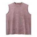 Premium oversized men's washed vintage cotton tank top in mauve purple distressed finish - S / Tops / Brown