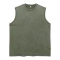 Men's washed distressed oversized tank top in olive green with a classic round neck. - S / Tops / Army Green