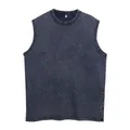 Vintage acid-washed blue sleeveless cotton tank top for men with distressed texture - S / Tops / Navy Blue