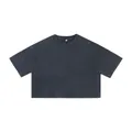 Vintage washed charcoal grey 240g pure cotton crop top short sleeve t-shirt for women - Navy Blue