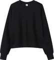 Classic solid black 350g women's cropped crewneck sweatshirt with comfortable loose fit design - S / Tops / Black