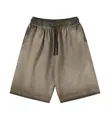 Vintage washed grey and brown gradient cotton shorts with drawstring elastic waist - S / Bottoms / 300g / Army Green