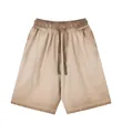 Vintage washed cotton shorts with beige and brown gradient and drawstring waist - S / Bottoms / 300g / Khaki