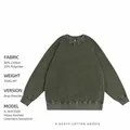 Sudadera de cuello redondo verde militar lavada vintage en algodón pesado con hombros caídos - 3XL / Tops / Verde Militar