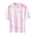 Stylish pink and white tie-dye cotton short sleeve T-shirt for casual wear and daily use - 3XL / Tops / Pink