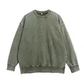 Vintage olive green washed crew neck sweatshirt with drop shoulders and ribbed cuffs. - Washed Army Green