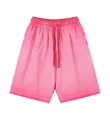 Vintage acid wash gradient pink cotton shorts featuring a drawstring elastic waistband - S / Bottoms / 300g / Rose Red
