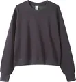Charcoal grey cropped crewneck sweatshirt for women, loose fit 350g cotton fabric - Dark Gray