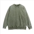 Felpa girocollo oversize vintage lavata verde oliva cotone pesante 400g modello ampio - Taglia S / Top / Verde militare