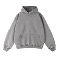 Vintage washed grey oversized hoodie with kangaroo pocket and high-quality distressed finish - S / Washed Gray