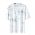 Casual short-sleeved white cotton T-shirt featuring a stylish light blue tie-dye pattern - 3XL / Tops / Blue