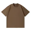 Βαρύ βαμβακερό καφέ t-shirt με όρθιο γιακά για άνδρες, άνετη χαλαρή γραμμή και ποιότητα - 3XL / Tops / Σκούρο Καφέ