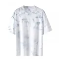T-shirt casual a maniche corte in puro cotone tie-dye bianco e azzurro in taglia M - Grigio scuro