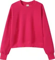 Bright magenta short crewneck sweatshirt featuring ribbed cuffs and a relaxed fit - Rose Red