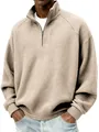 Détail du sweat-shirt beige pour homme en maille gaufrée avec col montant zippé. - S / Hauts / Kaki
