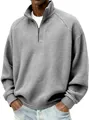 Détail de la texture gaufrée grise du sweat-shirt pour hommes à col montant zippé. - S / Hauts / Bleu ciel