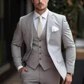 Elegant lichtgrijs driedelig slim fit business herenpak met gilet en stropdas - XXS / Boven- En Onderstuk / Grijs