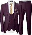 Elegante abito a 3 pezzi slim fit viola scuro con cravatta dorata e spilla - Viola