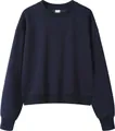 Classic navy blue crew neck cropped sweatshirt with ribbed cuffs and high-quality 350g fabric - Navy Blue