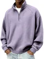 Gros plan du sweat-shirt pour hommes en maille gaufrée lavande avec col montant zippé - S / Hauts / Violet