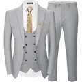 Traje elegante gris de 3 piezas para hombre slim fit con chaqueta, chaleco y pantalón. - XXS / Top Y Pantalón / Gris claro