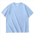 T-shirt oversize en coton lourd 280g à épaules tombantes de couleur bleu clair épuré - Bleu ciel