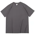 Σκούρο γκρι βαμβακερό μπλουζάκι 260g oversized με πεσμένους ώμους και κοντά μανίκια για άνδρες - σκούρο γκρι