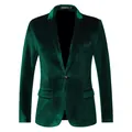 Macro detail of high-quality emerald green gold velvet slim fit blazer for stylish men - M / Tops / Green