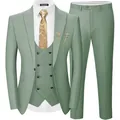 Detalle de traje de 3 piezas verde salvia de corte entallado con corbata dorada y broche - XXS / Top Y Pantalón / Verde claro