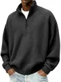 Détail d'un sweat-shirt gris à maille gaufrée avec fermeture éclair quart de hauteur rétro - S / Hauts / Noir