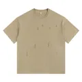 Oversized heavyweight washed t-shirt with distressed holes in khaki - S / Tops / Khaki