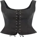 Detailopname van het zwarte veters-corsetvest in Renaissance-stijl voor cosplay - S / Tops / Zwart