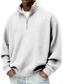 Vue détaillée du sweat-shirt gris pour hommes à texture gaufrée et demi-fermeture éclair. - S / Hauts / Blanc