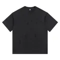 T-shirt noir en coton épais 260g délavé vintage avec trous et déchirures stylés - S / Hauts / Noir