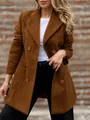Abrigo de lana marrón para mujer con solapa y botones de doble botonadura para invierno - S / Tops / Marrón Oscuro