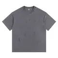 T-shirt oversize 260g gris foncé délavé en coton avec des détails déchirés et vieillis - S / Hauts / Gris