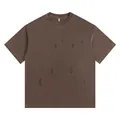 T-shirt marron délavé épais avec détails déchirés usés et coupe large surdimensionnée - S / Hauts / Café