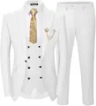 Abito da uomo tre pezzi bianco slim fit con cravatta dorata e spilla a corona decorativa - Bianco